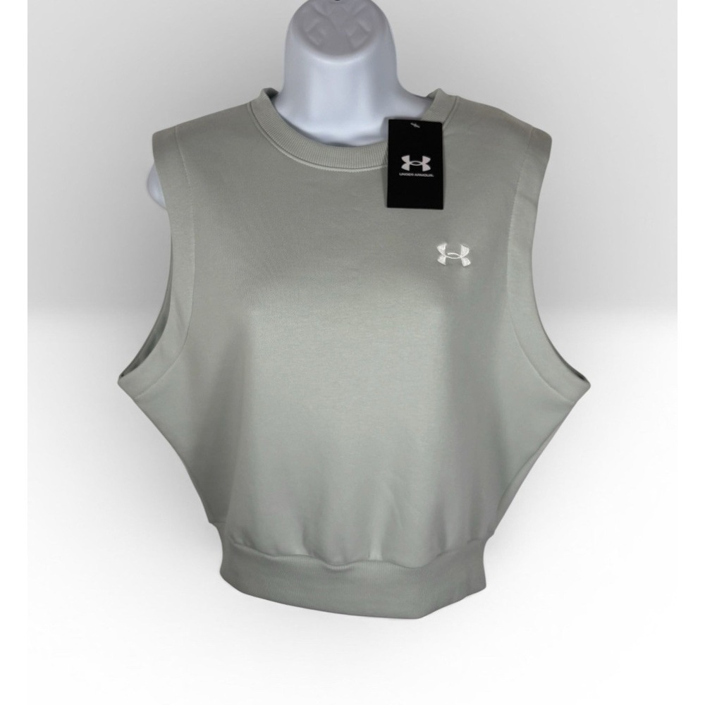 Under Armour Women's Rival Fleece Cropped Sleeveless Light Gray Large NWT -1801